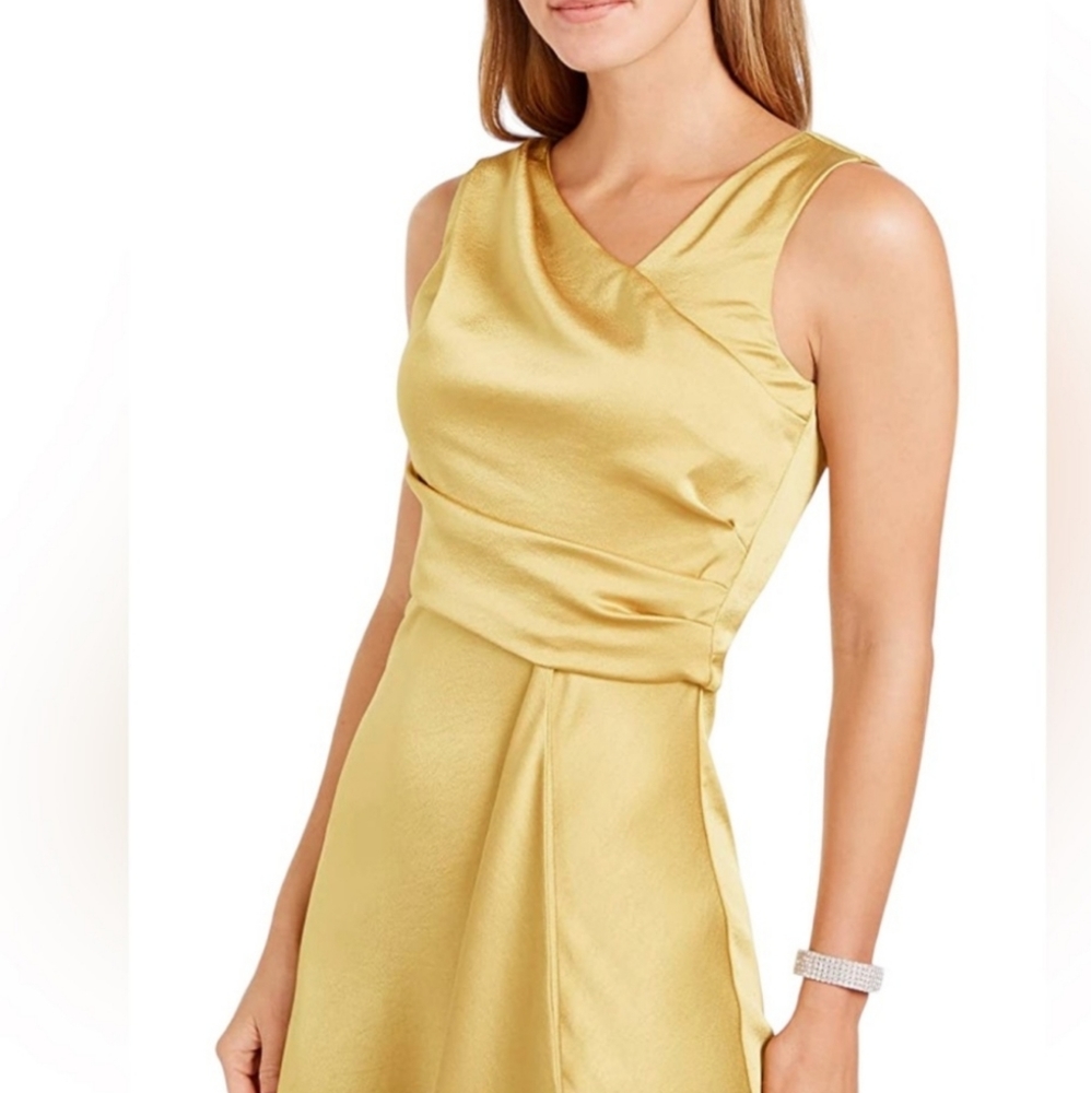 Taylor gold faux wrap dress NWT 2